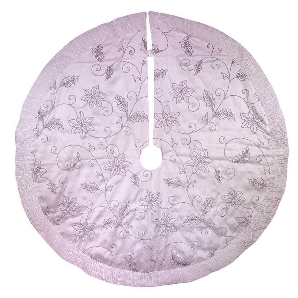 Kurt Adler 50-inch White Tree skirt with Sequin Flowers